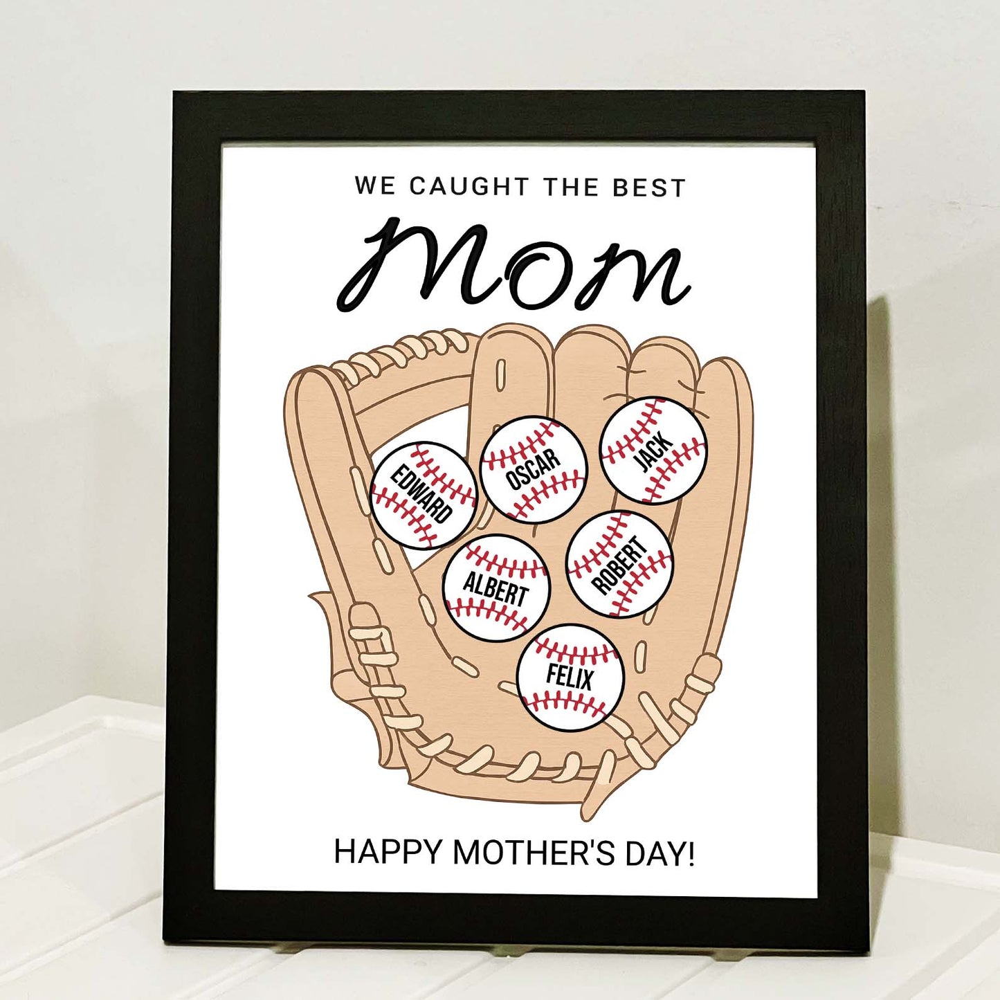 We Caught The Best Mom | Personalized Custom Baseball Mom Picture Frame With Kid's Name | Gift For Mom, Baseball Lover | Mother's Day Gift 682249
