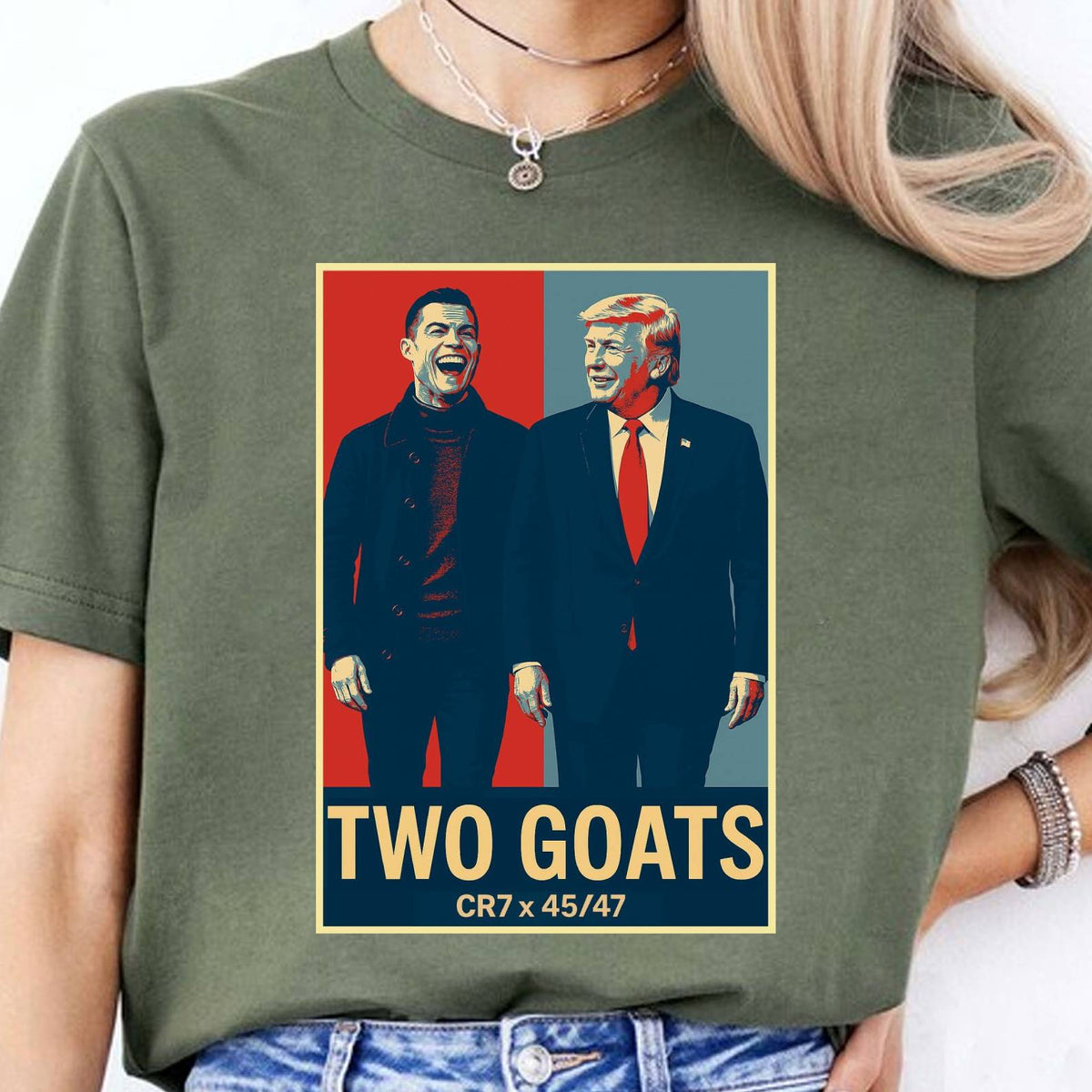 Trump Ronaldo CR7 Two Goats Shirt | Funny MAGA CR7 Meme Dark Shirt | 45/47 Political Pop Art T-Shirt 683728 - GOP WFD