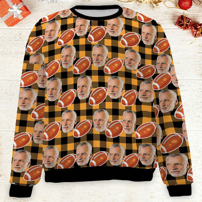 Custom Face Christmas Sweatshirt, Personalized Photo Football Sweater, Christmas All-Over-Printed Sweatshirt 682644