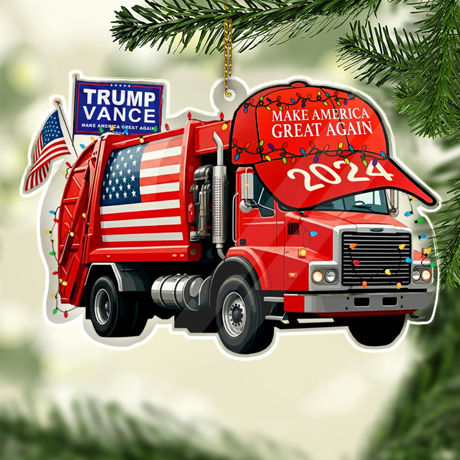 Trump Vance MAGA 2024 Garbage Truck Ornament, Trump Garbage Truck Acrylic Ornament | Perfect for Car & Christmas Tree Decor T1758 - GOP