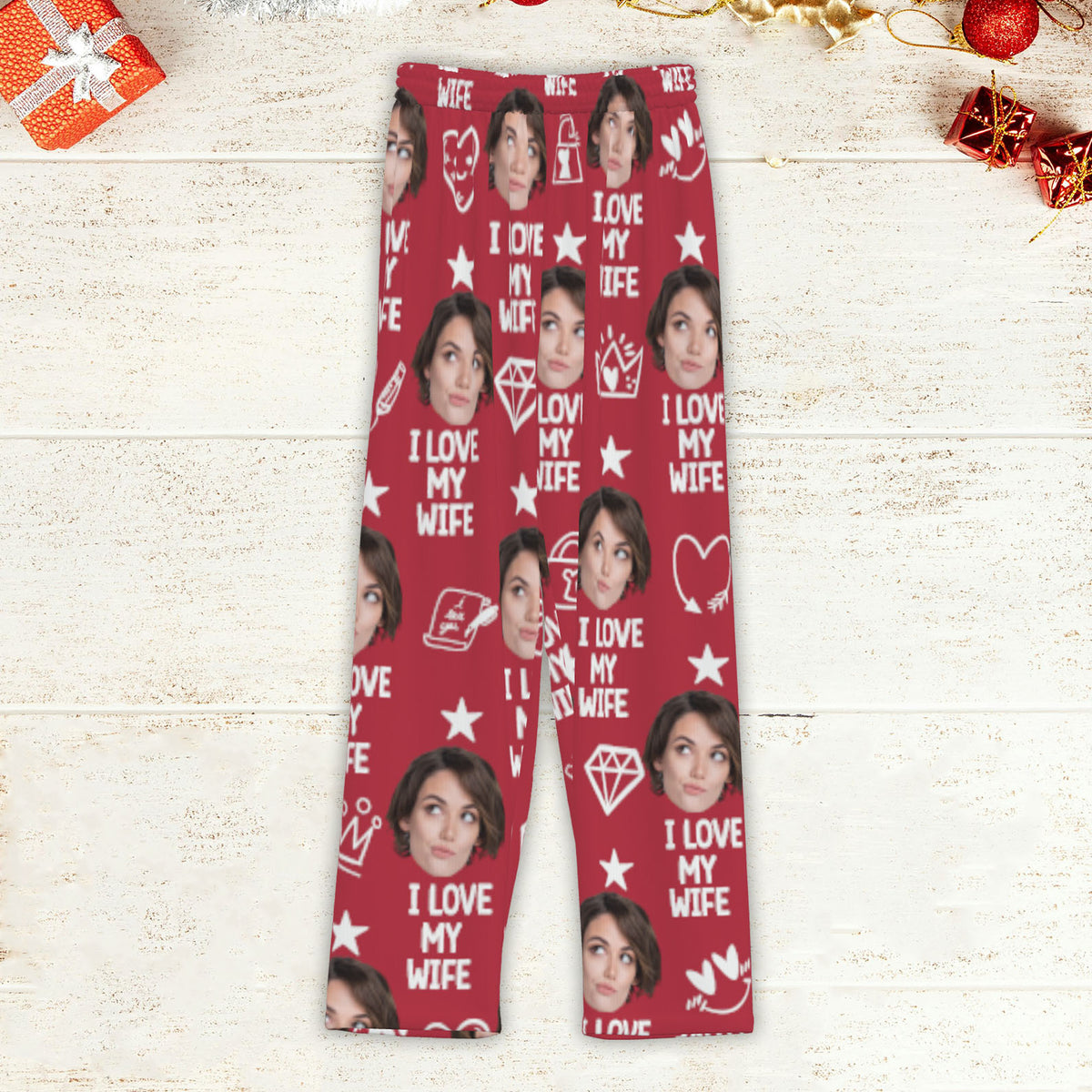 Custom Face I Love My Husband Pajamas,Valentine Pajamas Sweatpants, Funny Gift For Husband, Boyfriend, Wife 681876