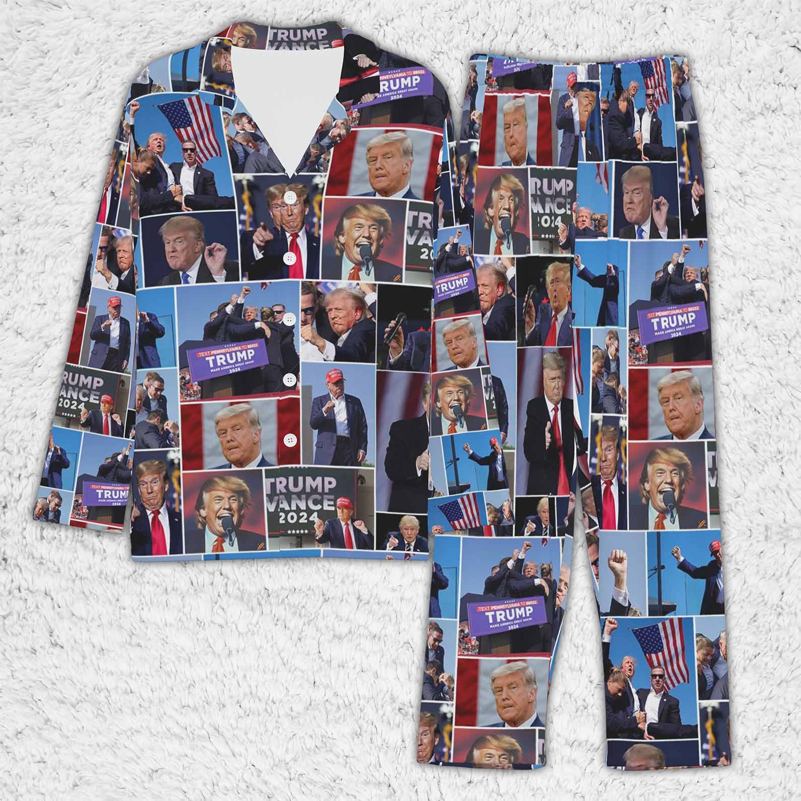 Trump Face Collage Pajamas, Trump Christmas Pajamas, Trump Won 2024 Pajamas M1777- GOP