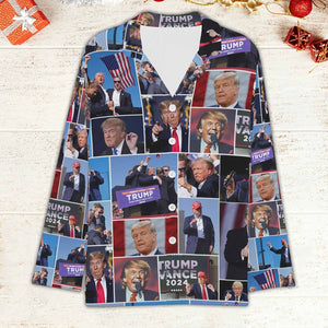 Trump Face Collage Pajamas, Trump Christmas Pajamas, Trump Won 2024 Pajamas M1777- GOP