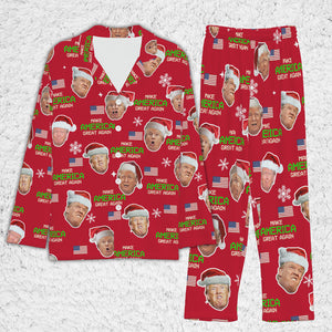 Make America Great Again Trump Face, Trump Christmas Pajamas, Trump Won 2024 Pajamas M1775- GOP