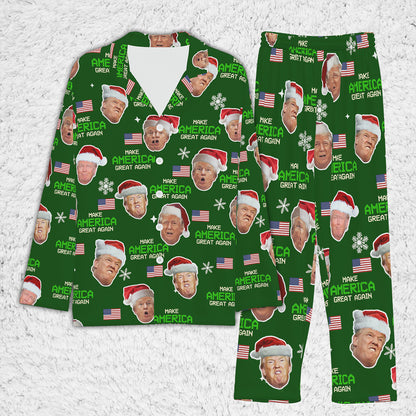 Make America Great Again Trump Face, Trump Christmas Pajamas, Trump Won 2024 Pajamas M1775- GOP