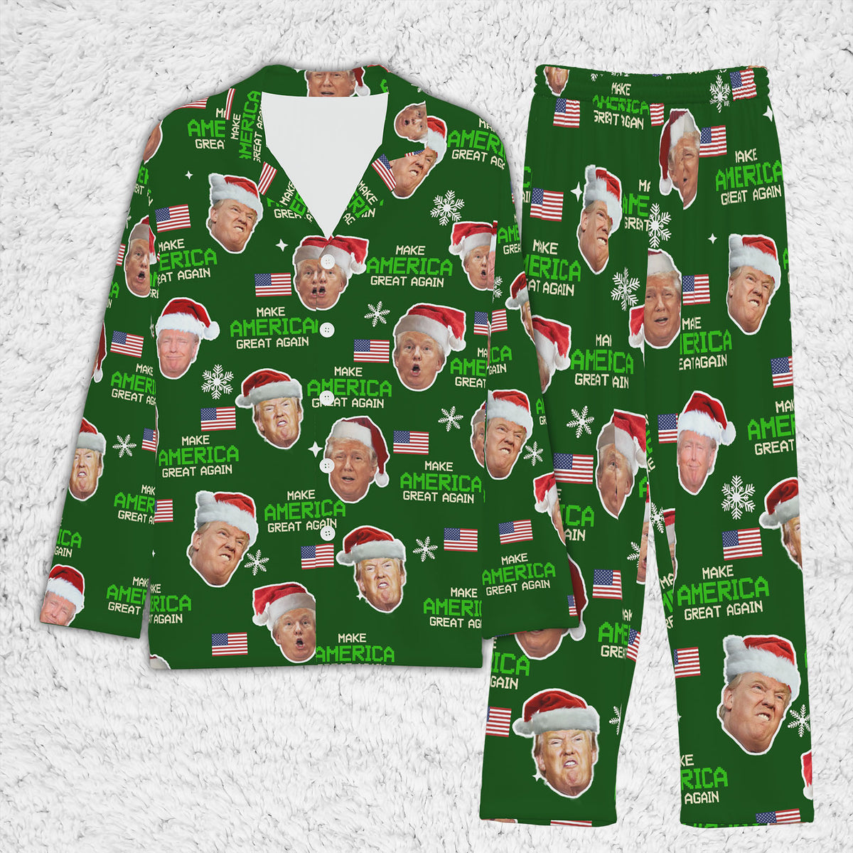 Make America Great Again Trump Face, Trump Christmas Pajamas, Trump Won 2024 Pajamas M1775- GOP