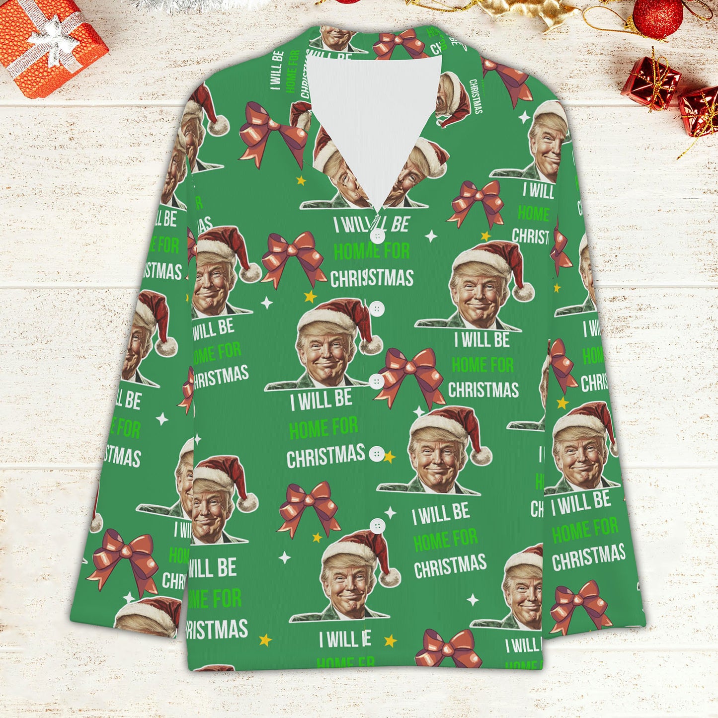 I'll Be Home For Christmas, Coquette Bow Trump Christmas Pajamas, Family Christmas Shirt M1780- GOP