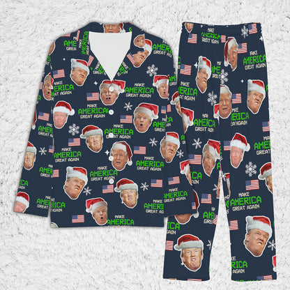 Make America Great Again Trump Face, Trump Christmas Pajamas, Trump Won 2024 Pajamas M1775- GOP