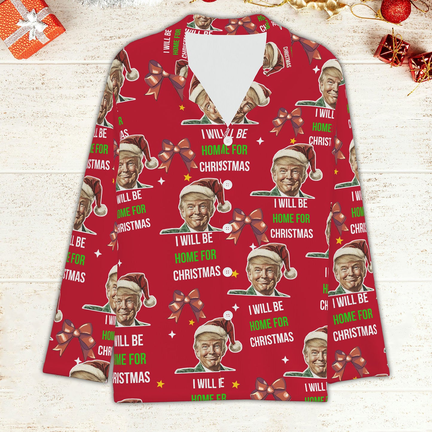 I'll Be Home For Christmas, Coquette Bow Trump Christmas Pajamas, Family Christmas Shirt M1780- GOP