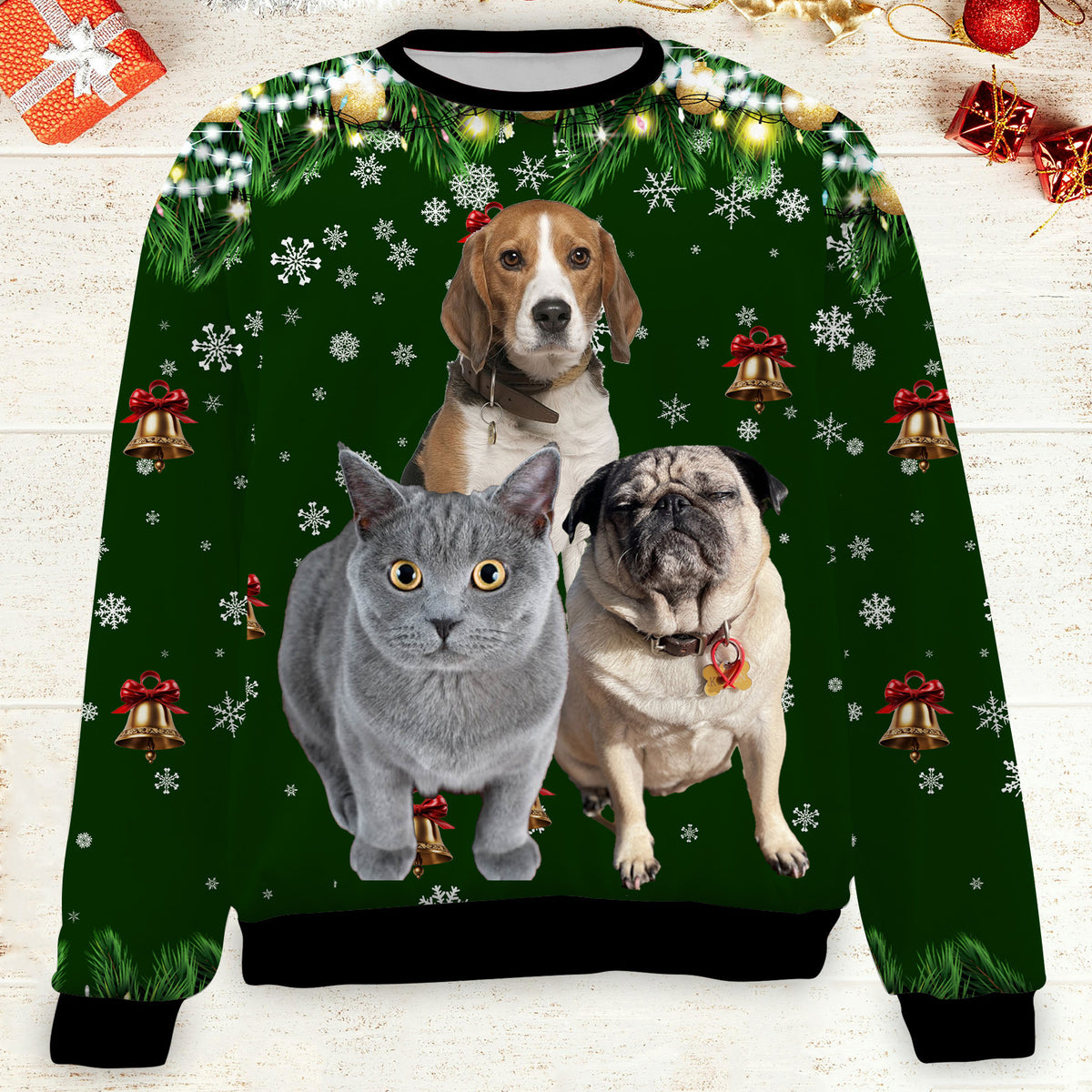 Custom Photo Christmas Pet Sweatshirt, Personalized Photo Ugly Sweater, Christmas All-Over-Printed Sweatshirt 682672