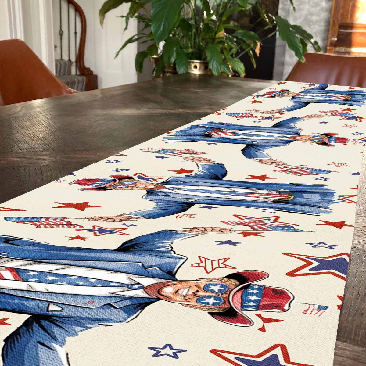 Trump Cowboy Table Runner | Trump Holding Flag 4th Of July | Independence Day Table Runner For Kitchen 682350 - GOP