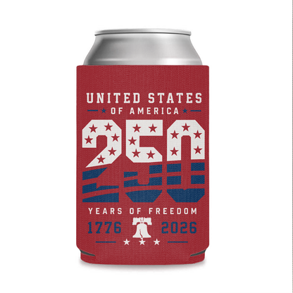 USA 250 Years of Freedom Can Cooler, Patriotic 1776–2026 Drink Sleeve, 4th of July Beverage Holder 685264