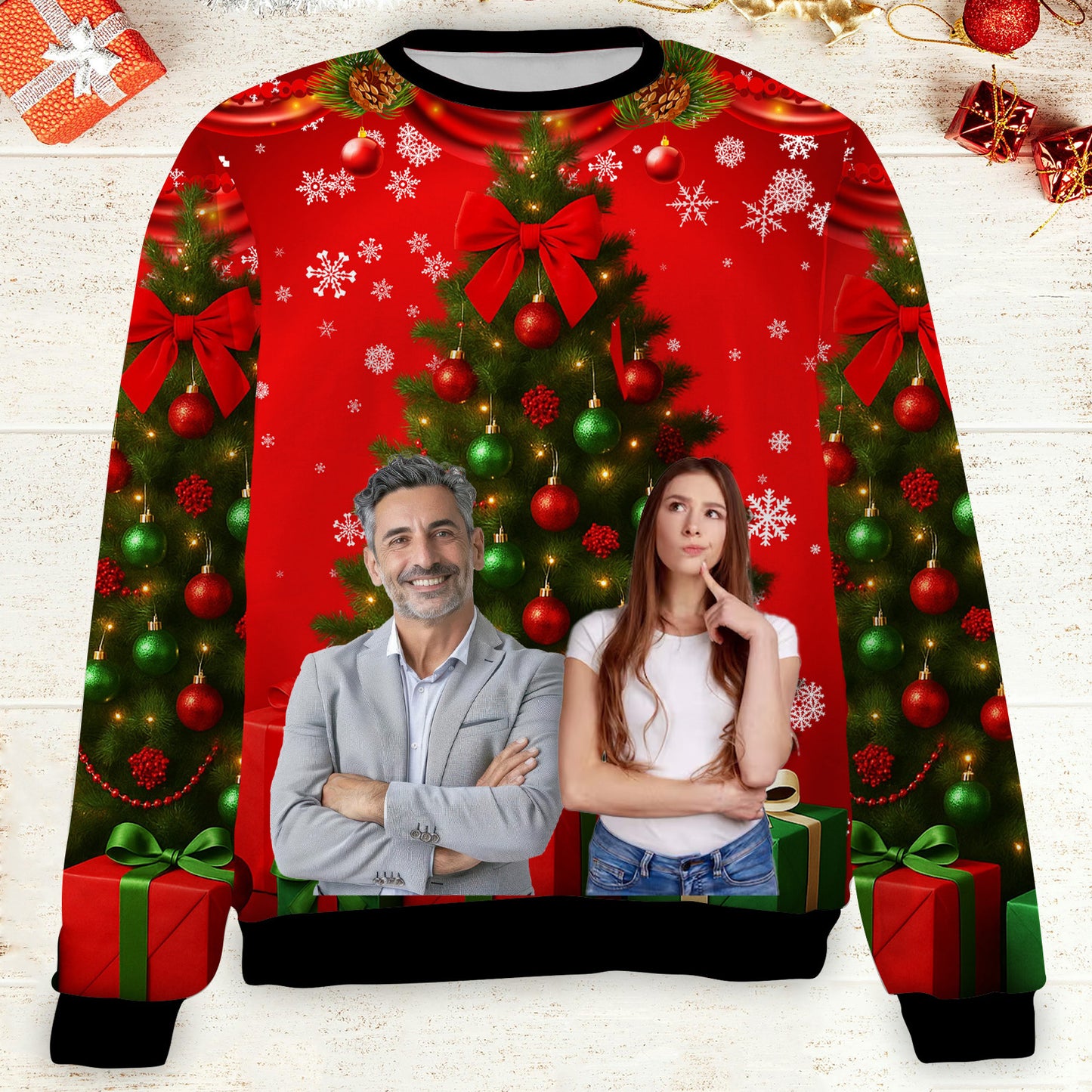 Custom Photo Christmas Family Sweatshirt, Personalized Photo Ugly Sweater, Christmas All-Over-Printed Sweatshirt 682672