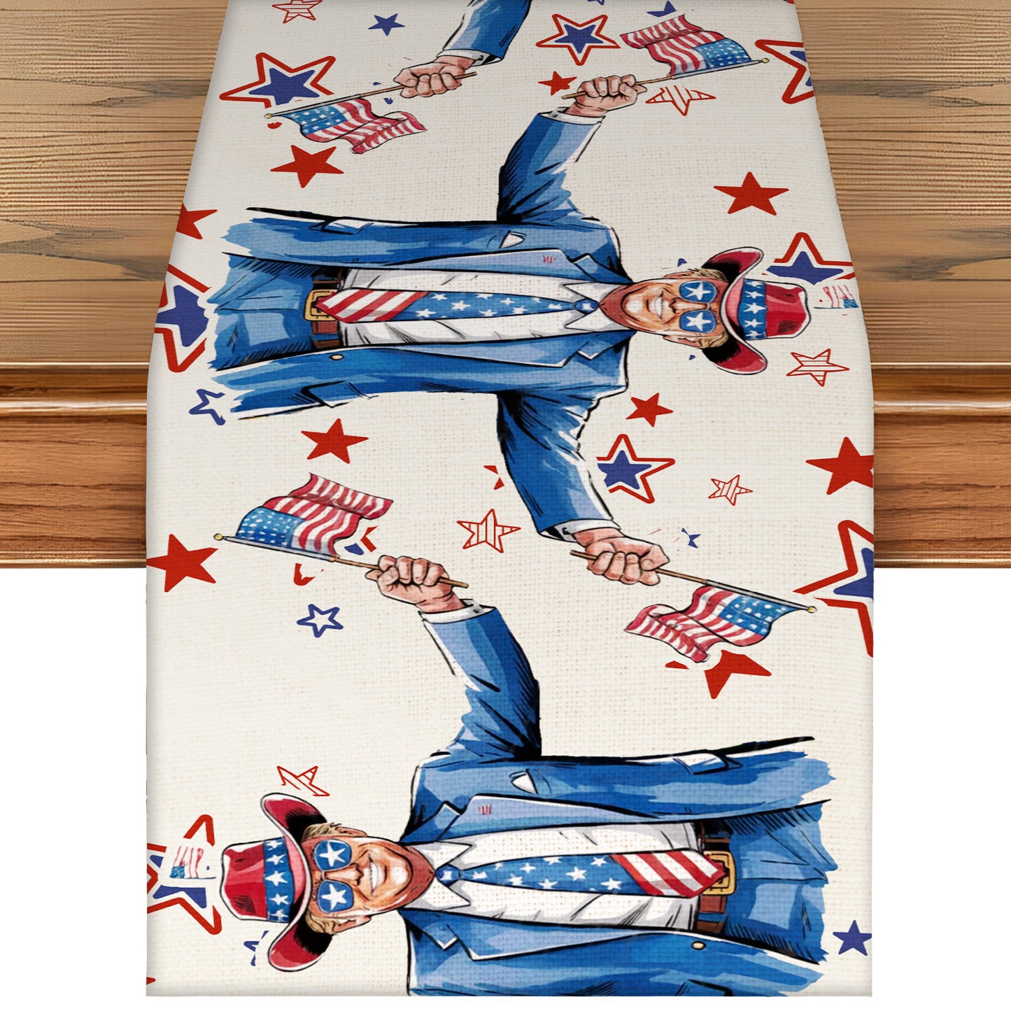 Trump Cowboy Table Runner | Trump Holding Flag 4th Of July | Independence Day Table Runner For Kitchen 682350 - GOP