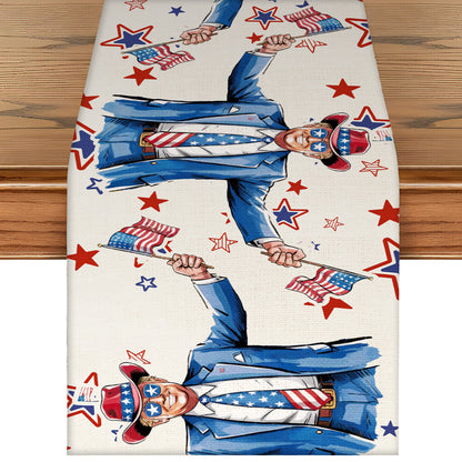 Trump Cowboy Table Runner | Trump Holding Flag 4th Of July | Independence Day Table Runner For Kitchen 682350 - GOP
