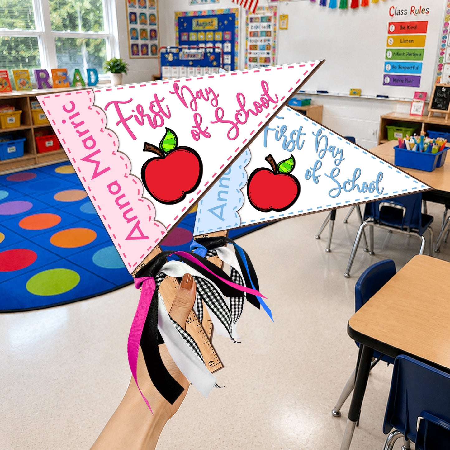 Personalized First Day of School Pennant Flag, Custom Name School Photo Prop, Back to School Keepsake 685525
