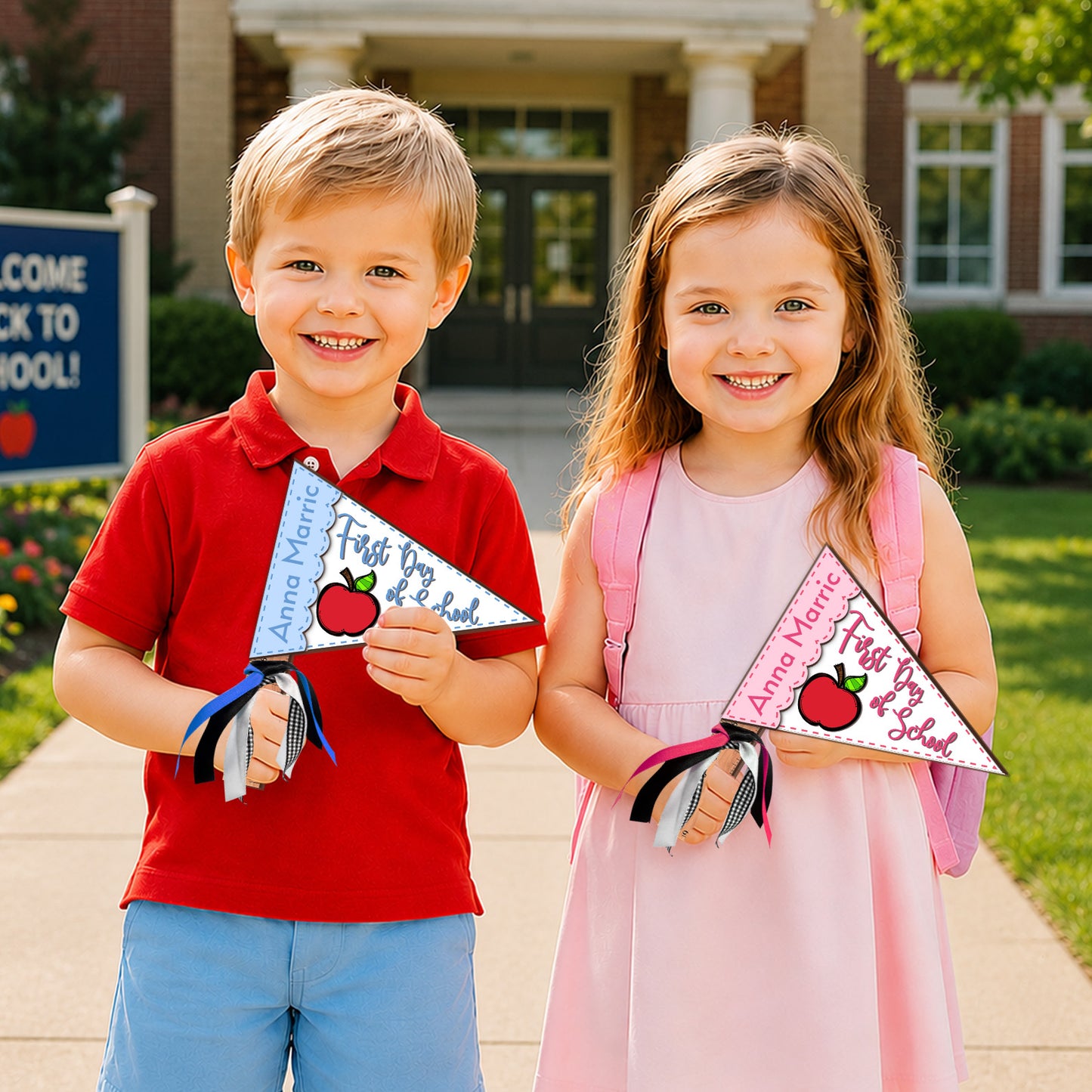 Personalized First Day of School Pennant Flag, Custom Name School Photo Prop, Back to School Keepsake 685525