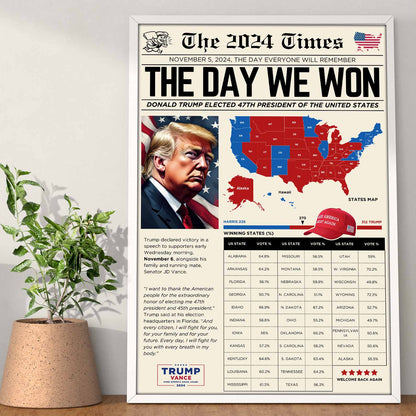 Newspaper US Elections Poster | President Donald Trump Poster | Trump Won | US Election 2024 | Make America Great Again 682007 - GOP