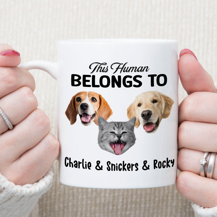 Human Belongs To Dog Cat Personalized Custom Photo Dog Cat Mug T784