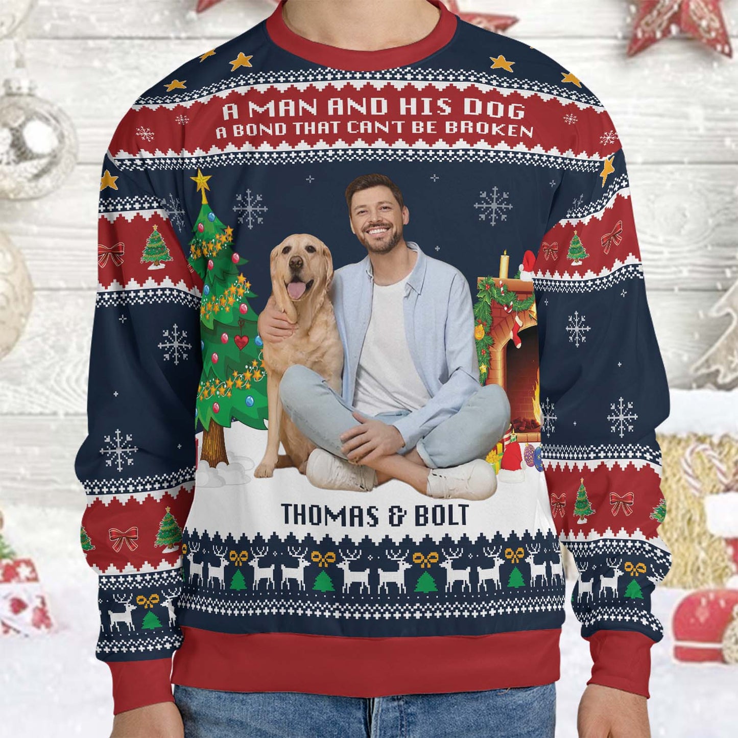 A Man And His Dog Christmas Ugly Sweater, Personalized Custom All-Over-Print Sweatshirt, Custom Photo Gift For Dog Dad 683449
