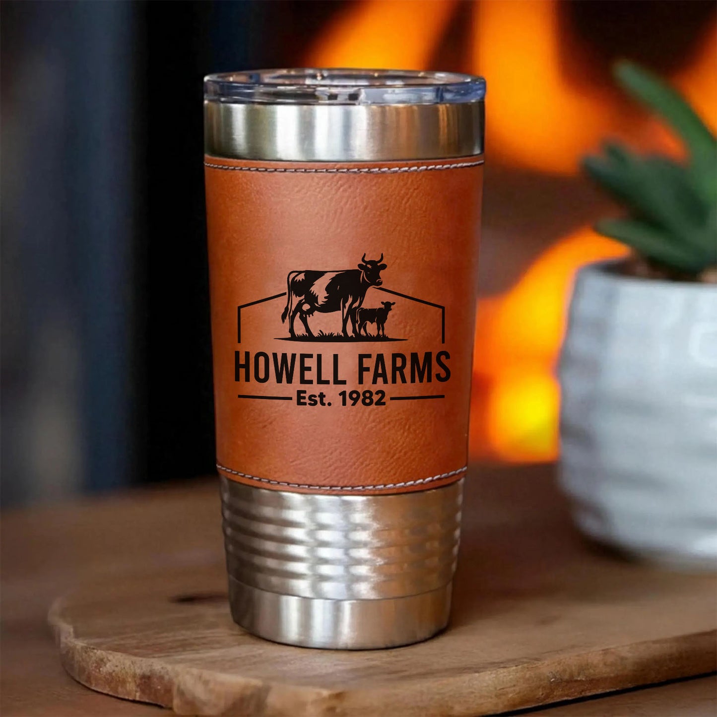 Custom Cow Farm Leather Tumbler, Personalized Cow Calf Farm Name Leather Tumbler 683837