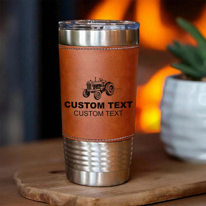 Custom Farm Leather Tumbler, Personalized Rancher Leather Tumbler, Gifts for Farmers, Tractor Leather Tumbler 683838