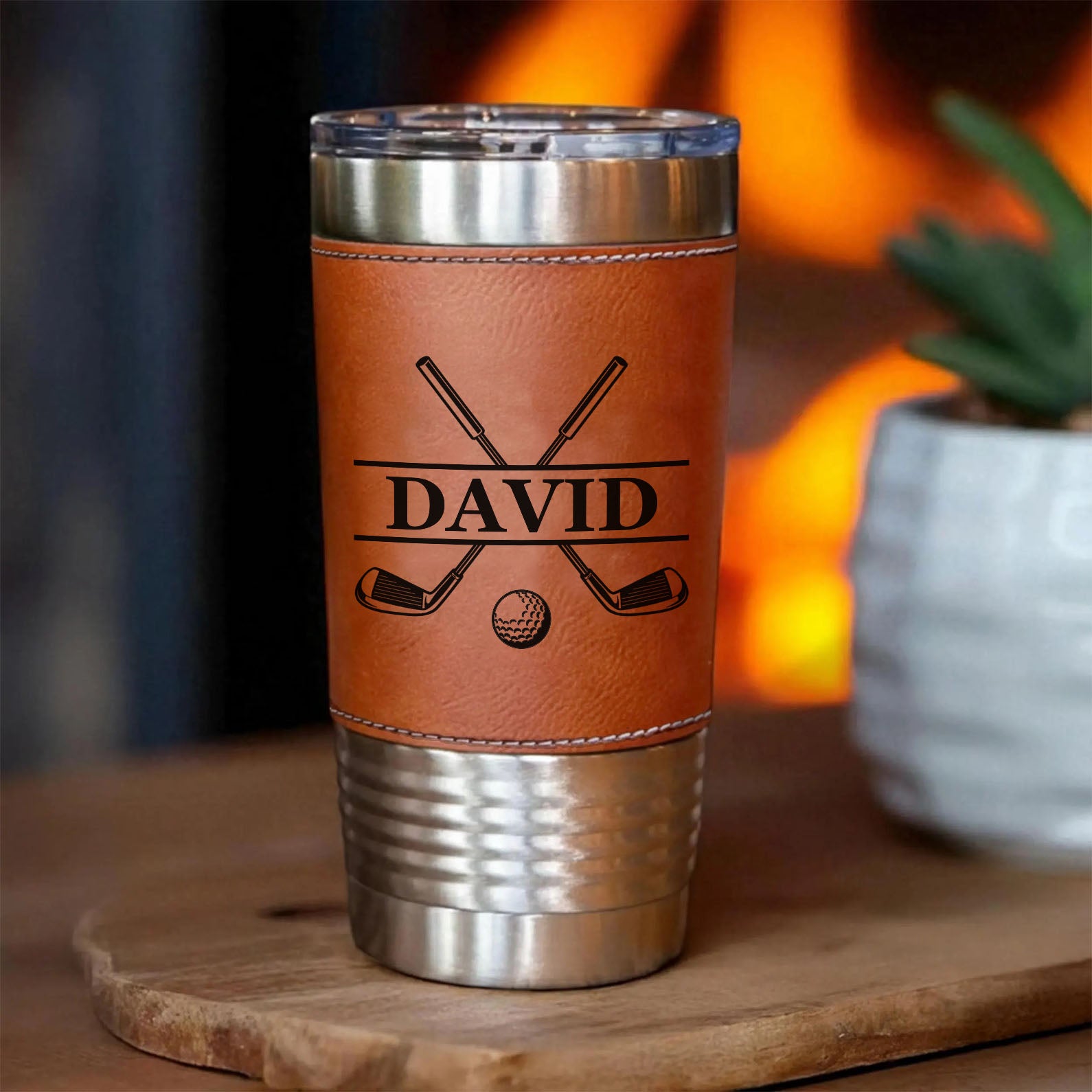Personalized Golf Leather Tumbler, Custom Name Golfer Leather Tumbler, Father’s Day Gift, Birthday Gift for Dad Husband 683887