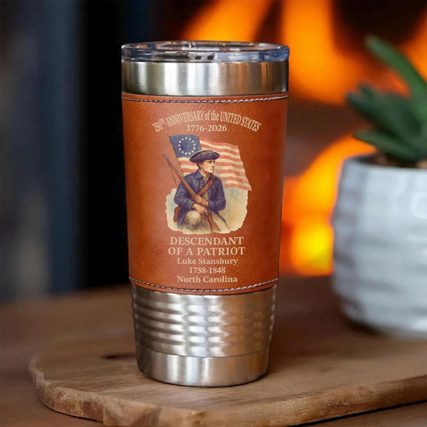 Personalized 250 Years Of America Leather Tumbler, Custom Name Descendant Of A Patriot Tumbler 684549