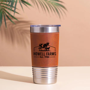 Custom Cow Farm Leather Tumbler, Personalized Cow Calf Farm Name Leather Tumbler 683837