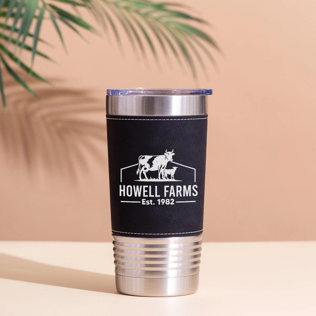 Custom Cow Farm Leather Tumbler, Personalized Cow Calf Farm Name Leather Tumbler 683837