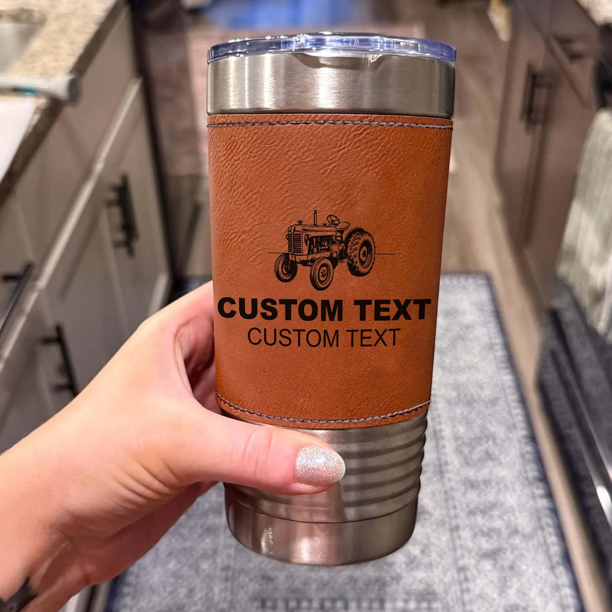 Custom Farm Leather Tumbler, Personalized Rancher Leather Tumbler, Gifts for Farmers, Tractor Leather Tumbler 683838