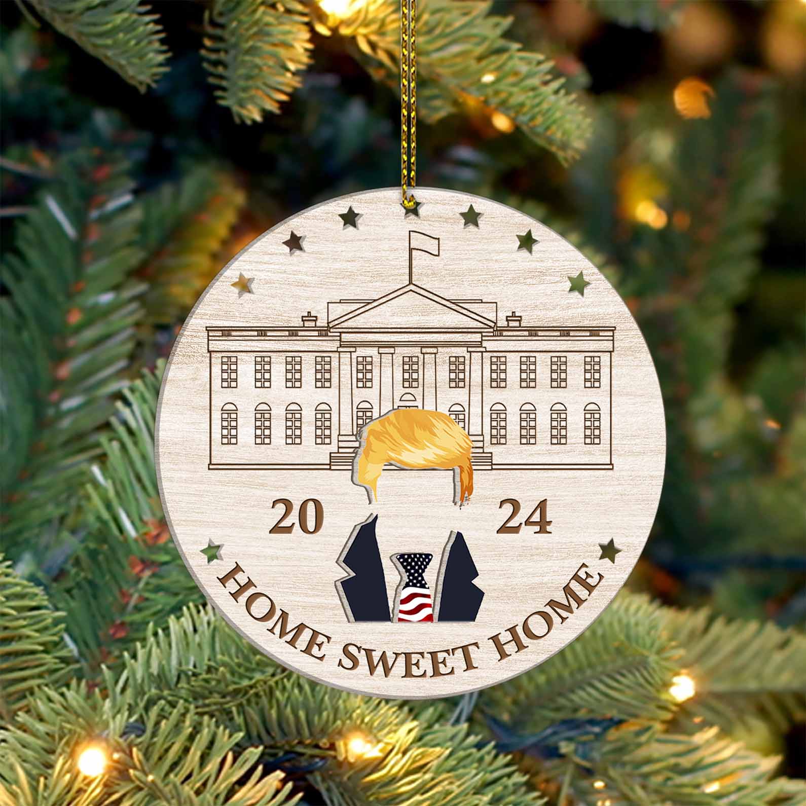 Trump Home Sweat Home Ornament | Trump 2024 Ornament | Gift For Trump Supporters | Patriotic 2 Layered Wooden Ornament T1750 - GOP