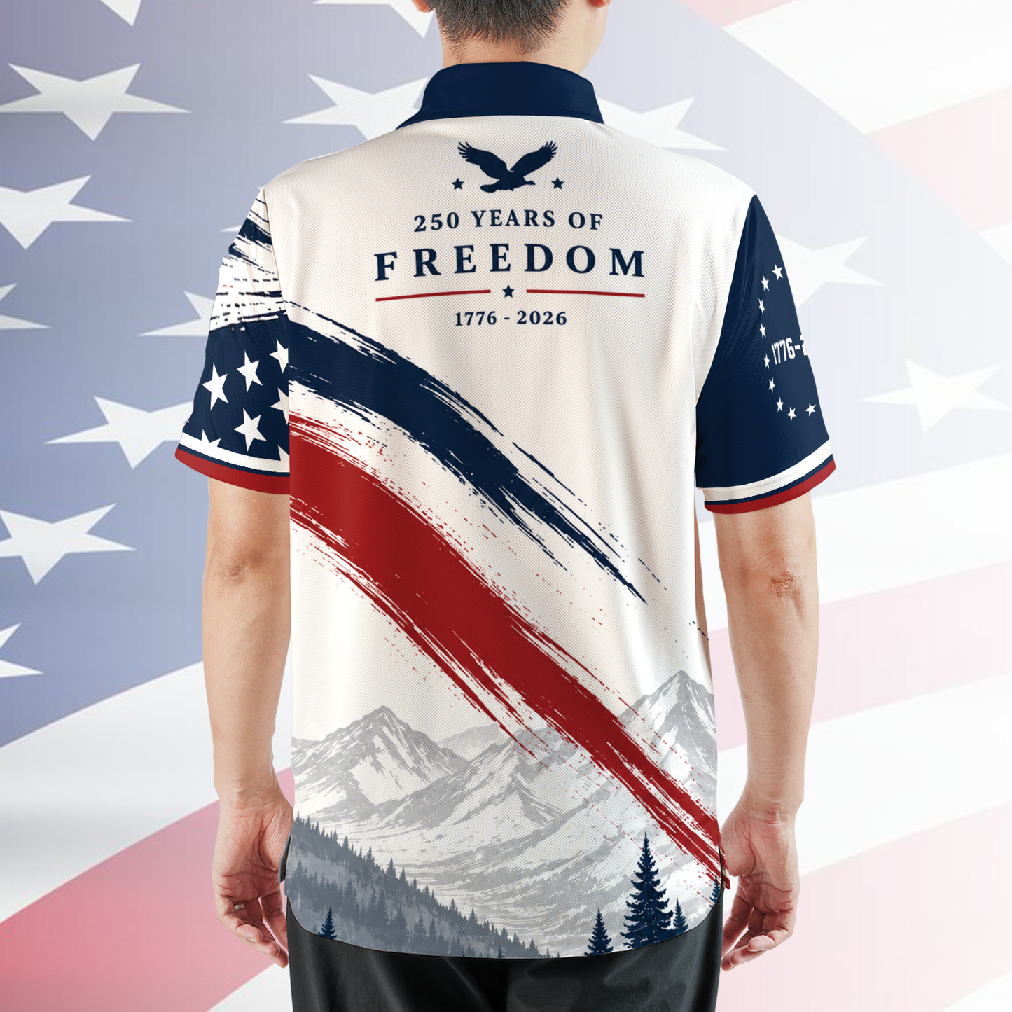 USA 250 Years Patriotic Golf Polo Shirt, 1776-2026 Freedom Eagle AOP Polo Shirt, 4th of July Gift 685399