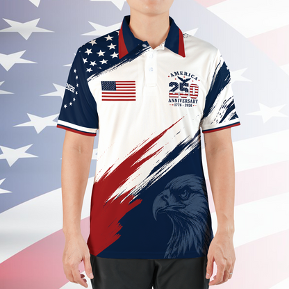 USA 250 Years Patriotic Golf Polo Shirt, 1776-2026 Freedom Eagle AOP Polo Shirt, 4th of July Gift 685399