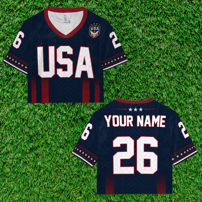 Personalized USA Crop Top Soccer Jersey, Custom Name & Number Football Jersey, USA Fan Crop Top Shirt 685469