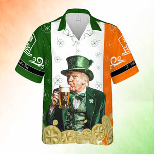 Trump Drinking Beer Hawaiian Shirt| St. Patrick's Day 3D Shirt | Trump Hawaiian Shirt, Funny Political Parody 681931- GOP