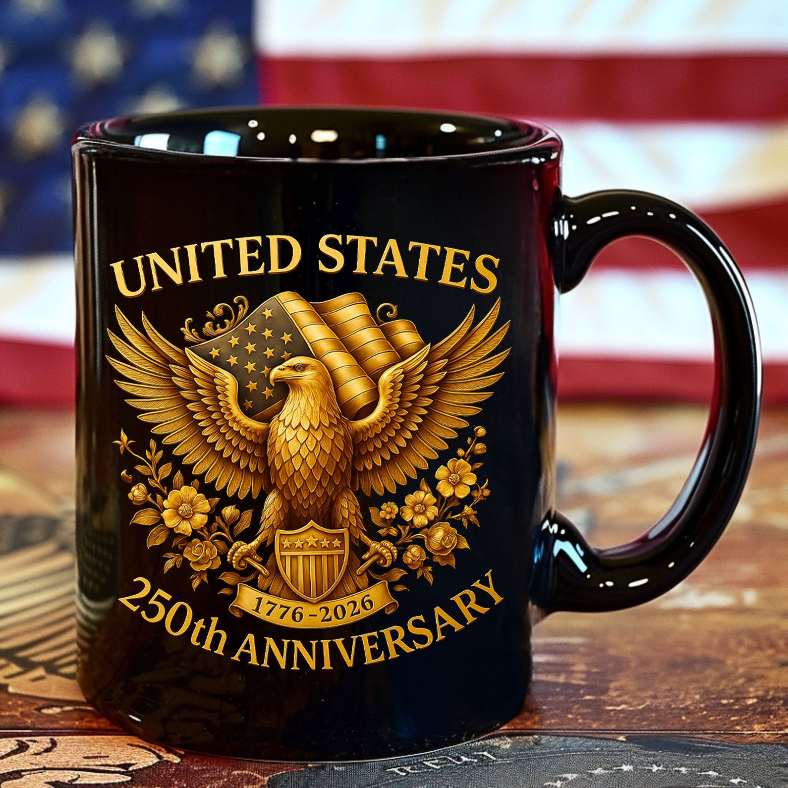 United States 250 Years Anniversary Mug | Patriotic 4th of July 1776–2026 Black Mug 683407