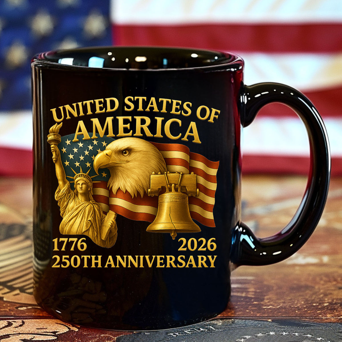 250 Years Anniversary Mug | Happy 250th Birthday 1776–2026 Black Mug 683041
