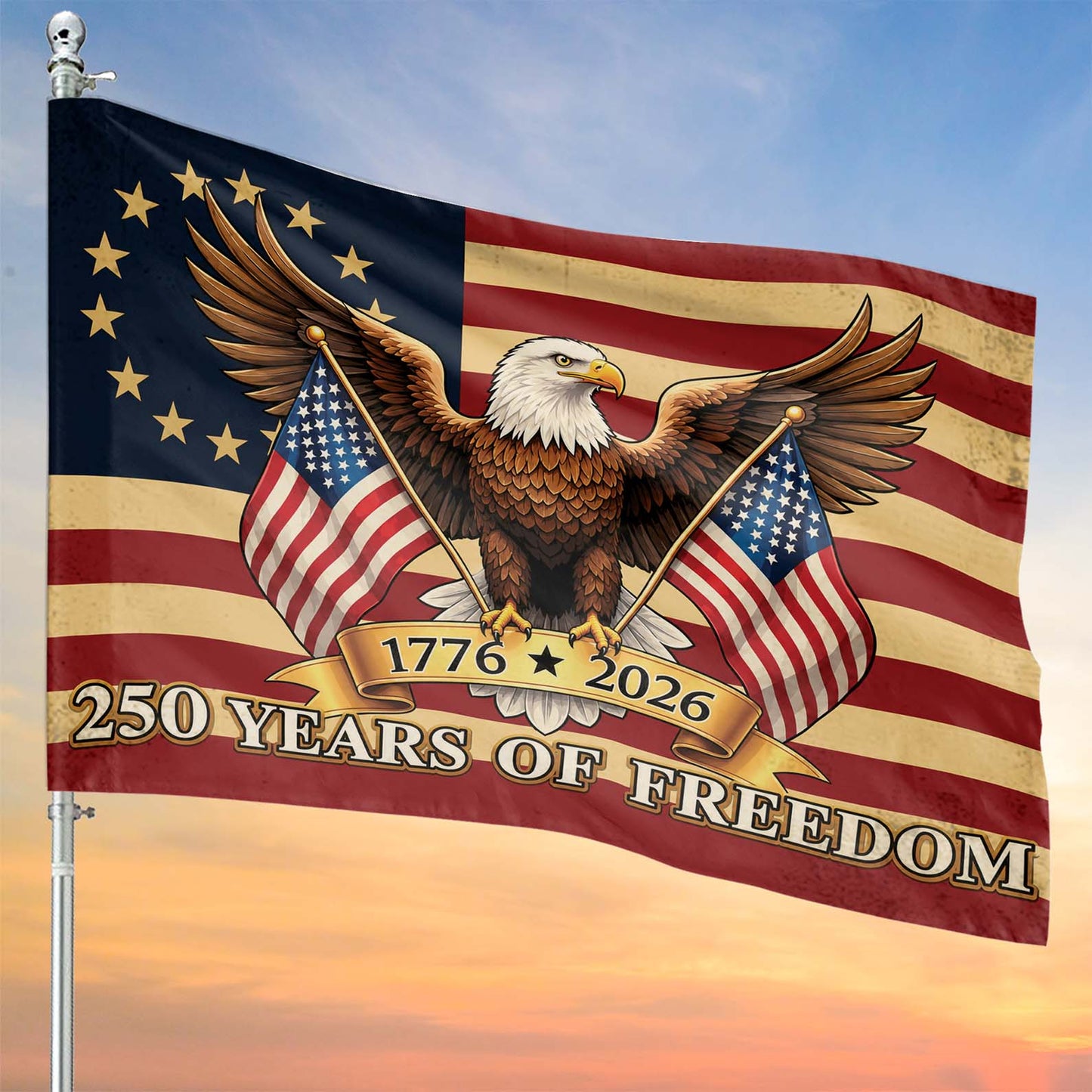 Personalized 250 Years Of Freedom House Flag, Custom Family Name Patriotic Eagle 1776-2026 Flag 685233