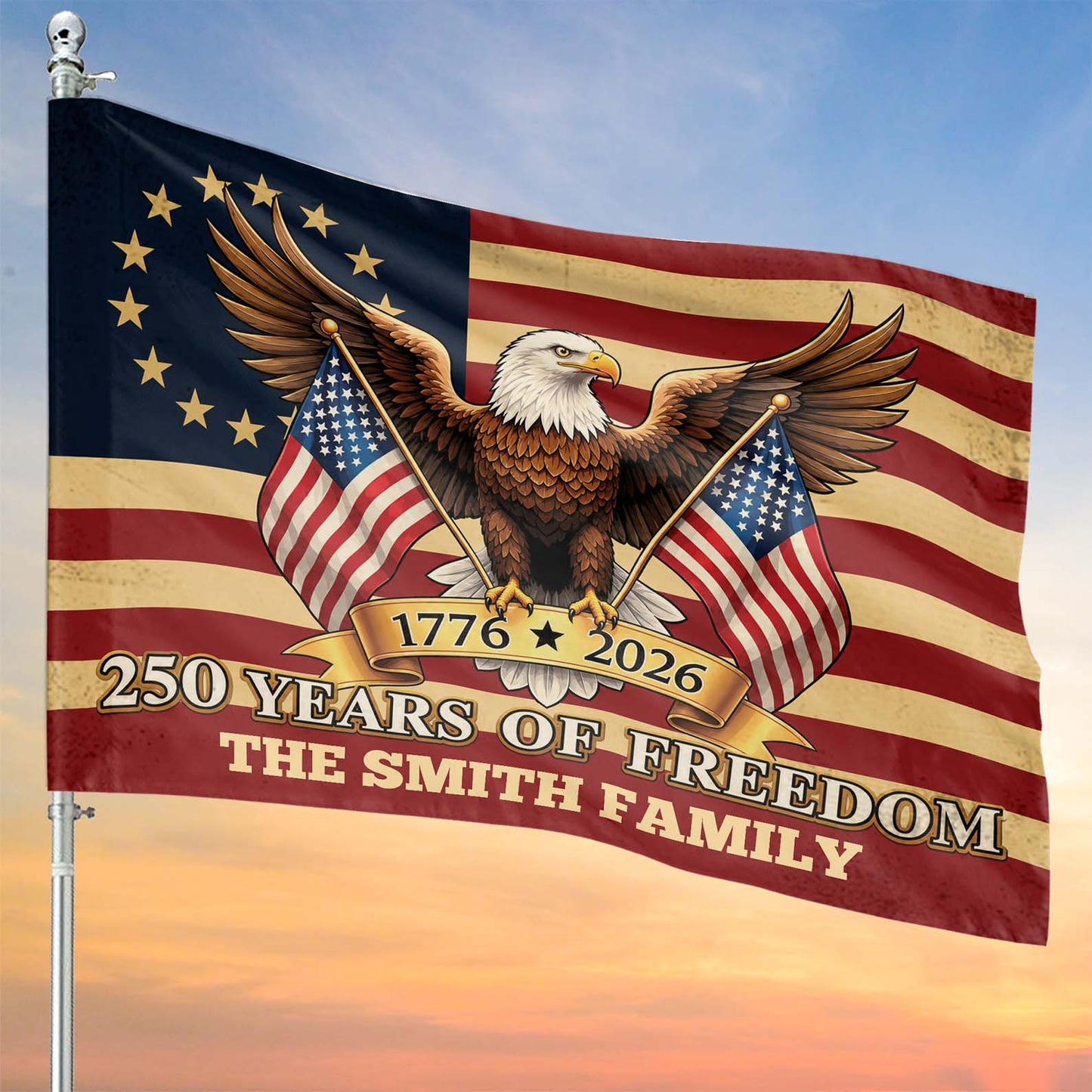 Personalized 250 Years Of Freedom House Flag, Custom Family Name Patriotic Eagle 1776-2026 Flag 685233