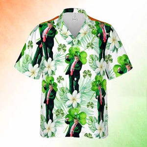 Trump Funny Dancing Irish Flag Hawaiian Shirt| St. Patrick's Day 3D Shirt | Trump Hawaiian Shirt 681908- GOP