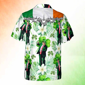 Trump Funny Dancing Irish Flag Hawaiian Shirt| St. Patrick's Day 3D Shirt | Trump Hawaiian Shirt 681908- GOP