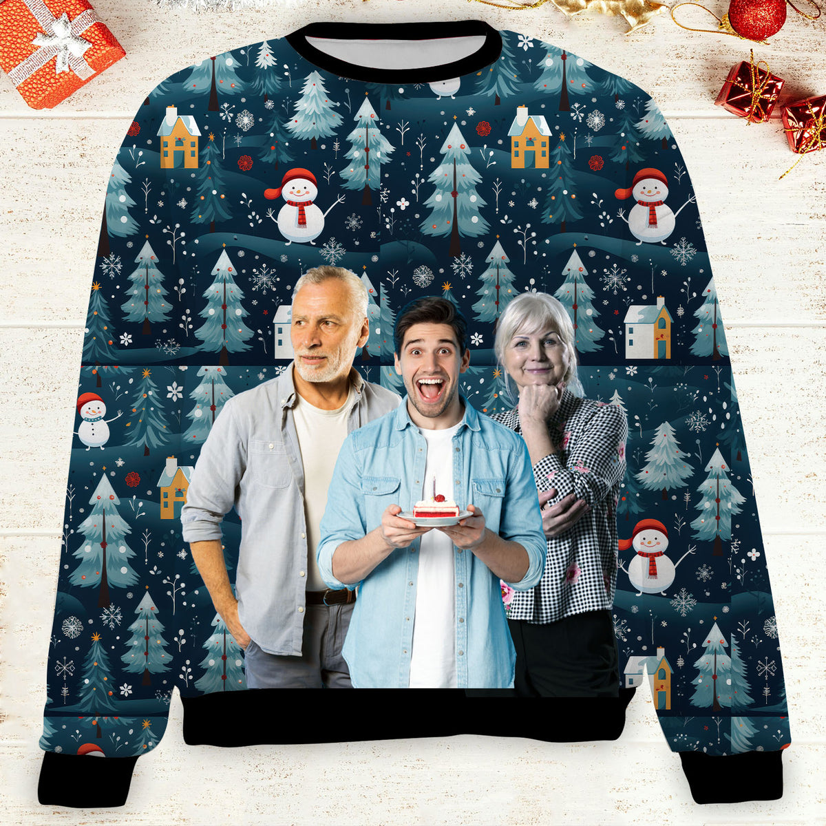 Custom Photo Christmas Family Sweatshirt, Personalized Photo Ugly Sweater, Christmas All-Over-Printed Sweatshirt 682672