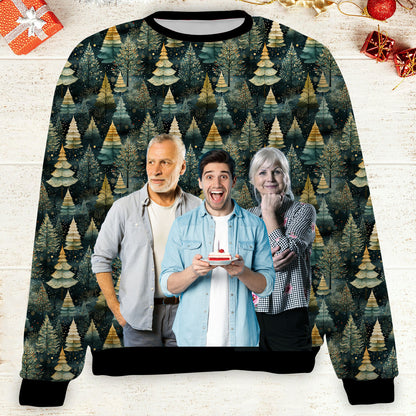Custom Photo Christmas Family Sweatshirt, Personalized Photo Ugly Sweater, Christmas All-Over-Printed Sweatshirt 682672