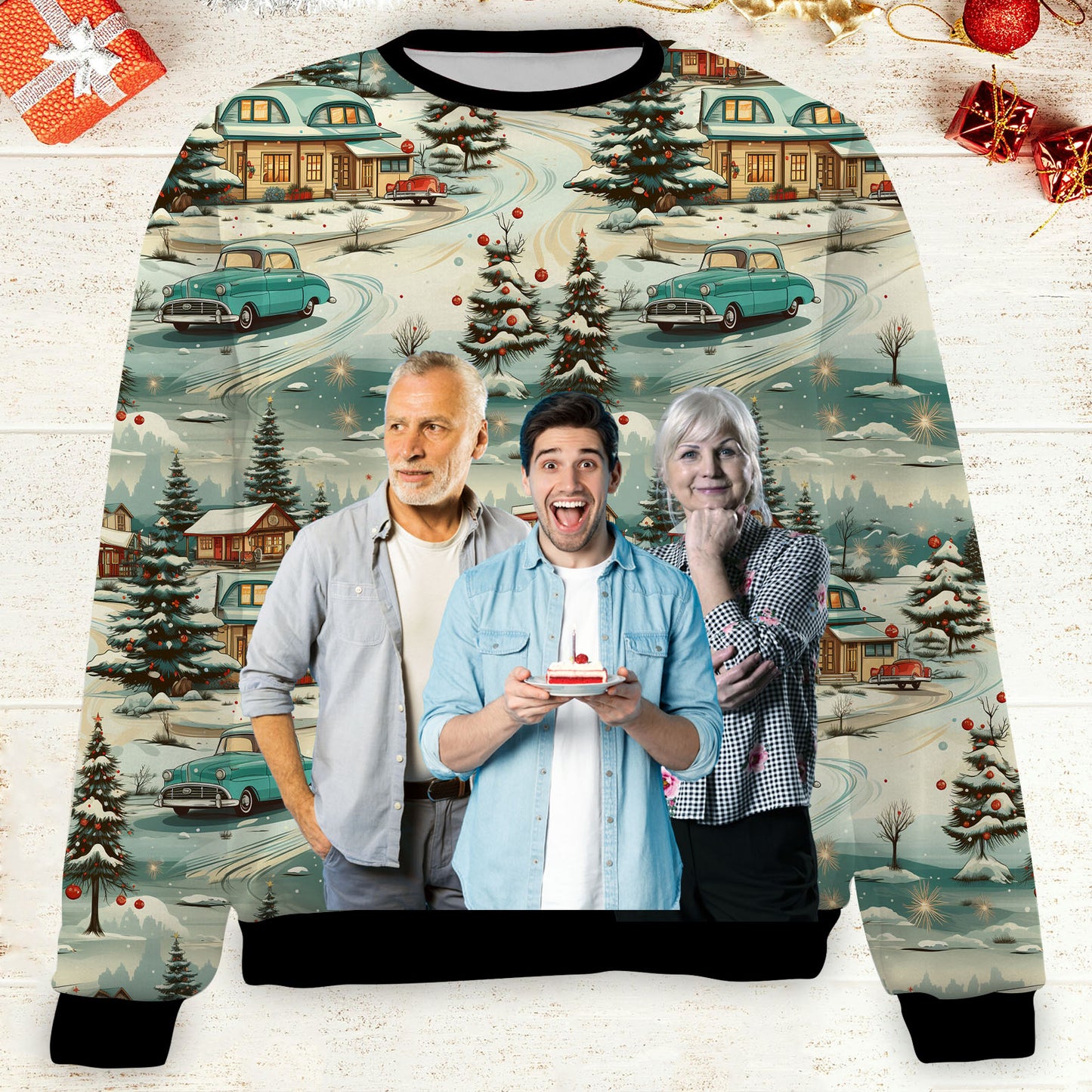 Custom Photo Christmas Family Sweatshirt, Personalized Photo Ugly Sweater, Christmas All-Over-Printed Sweatshirt 682672