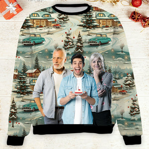 Custom Photo Christmas Family Sweatshirt, Personalized Photo Ugly Sweater, Christmas All-Over-Printed Sweatshirt 682672