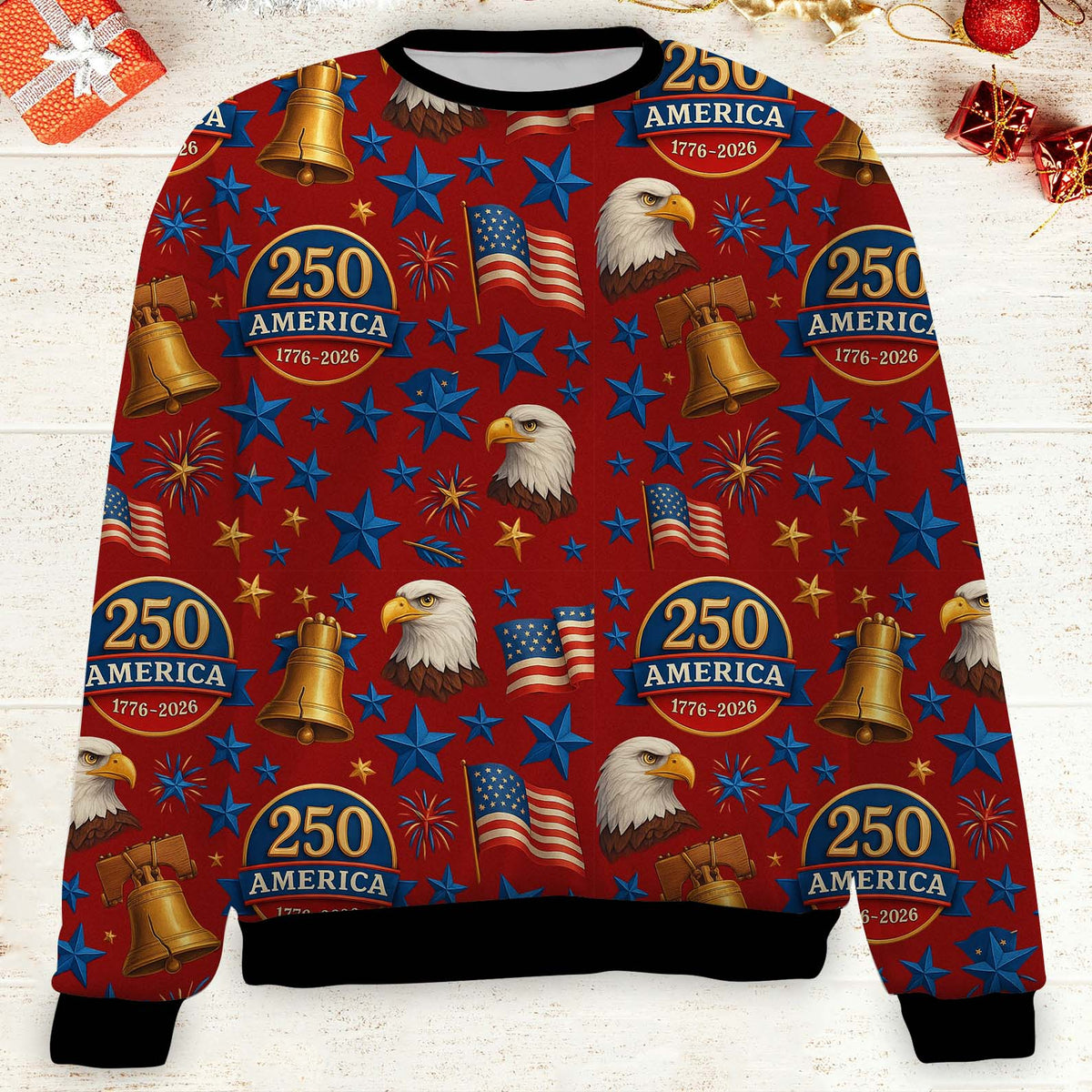 250 Years of America Ugly Sweater, 250 Years Anniversary Christmas All-Over-Printed Sweatshirt 683442