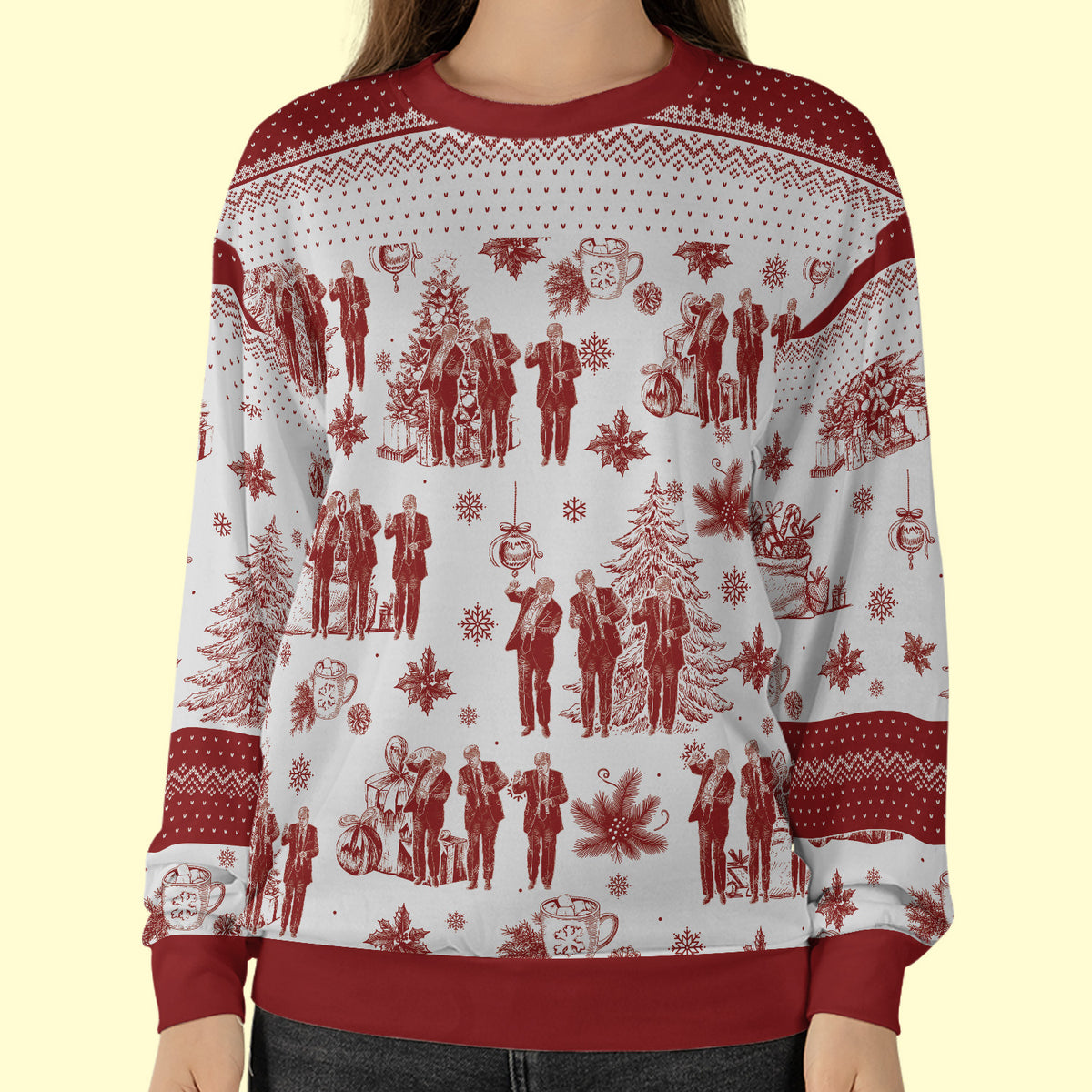 Funny Trump Dancing Toile De Jouy Ugly Sweater, President Donald Trump Christmas All-Over-Printed Sweatshirt, Republican Gift 683511 - GOP