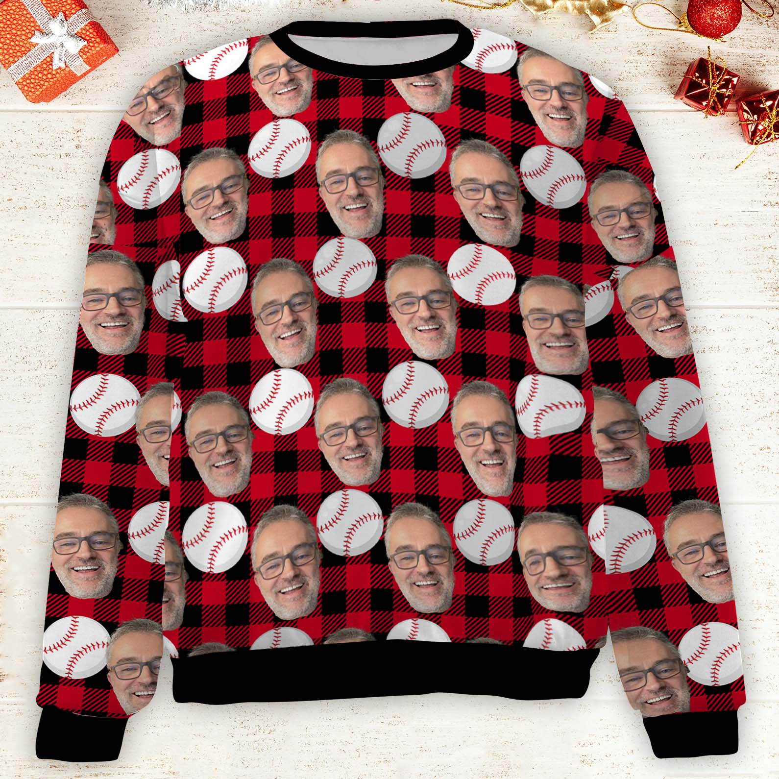 Custom Face Ugly Christmas Sweatshirt, Personalized Photo Ugly Baseball Sweater, Christmas All-Over-Printed Sweatshirt 682627