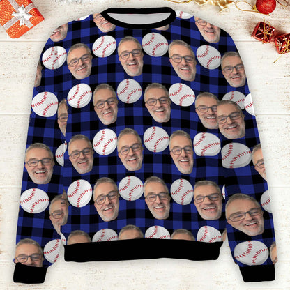 Custom Face Ugly Christmas Sweatshirt, Personalized Photo Ugly Baseball Sweater, Christmas All-Over-Printed Sweatshirt 682627